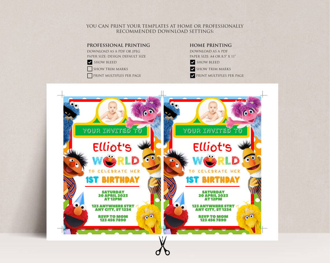 Sesame Street Kids Birthday Invitation Template