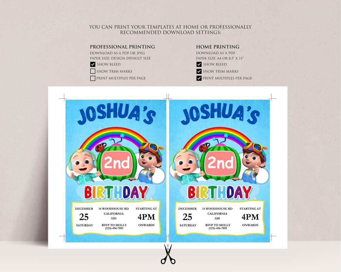 Cocomelon Kids Birthday Invitation Template