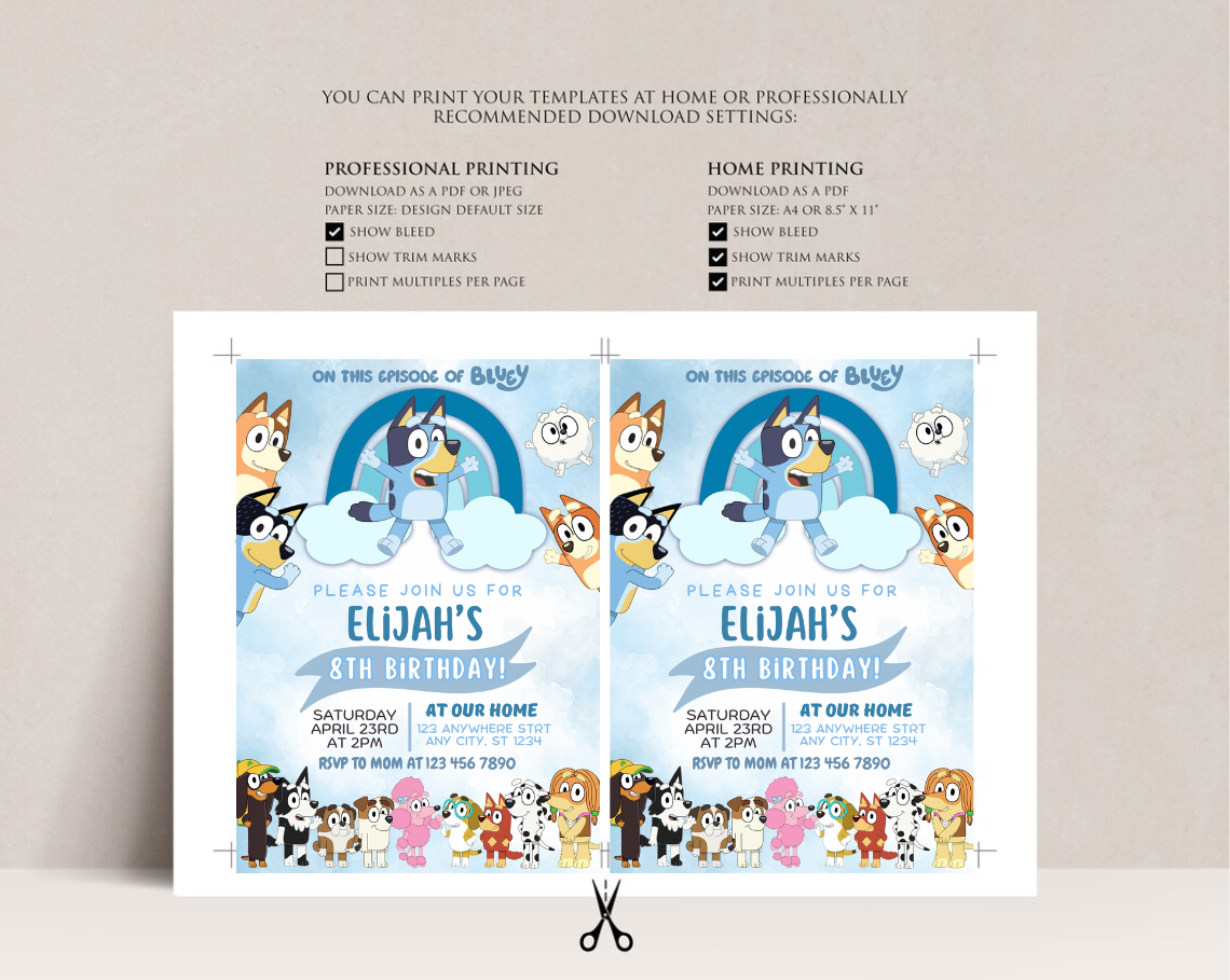 Bluey Kids Birthday Invitation Template